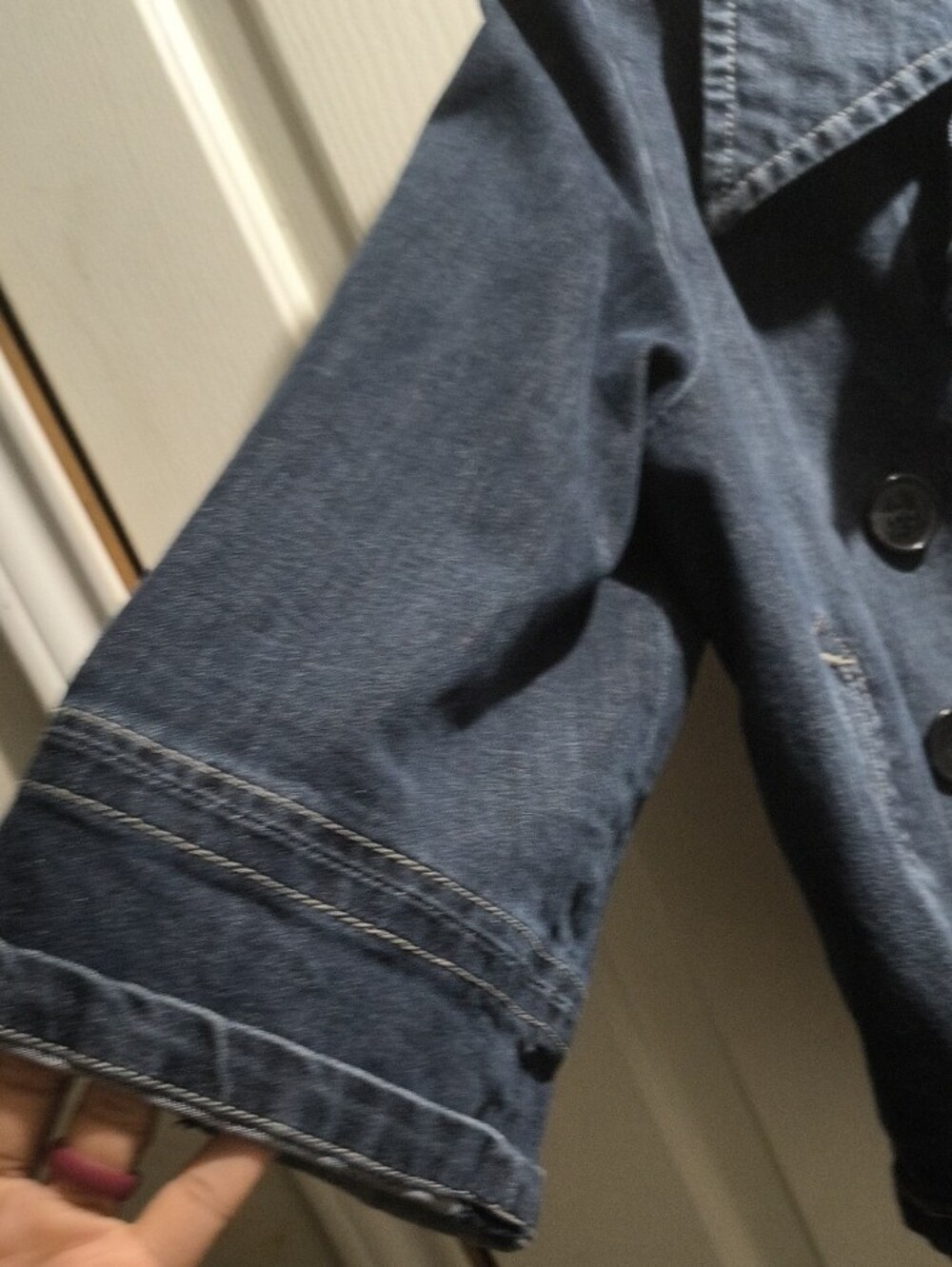 Karen Kane Dark Blue Denim Double-Breasted Jean Jacket - Picture 4 of 5